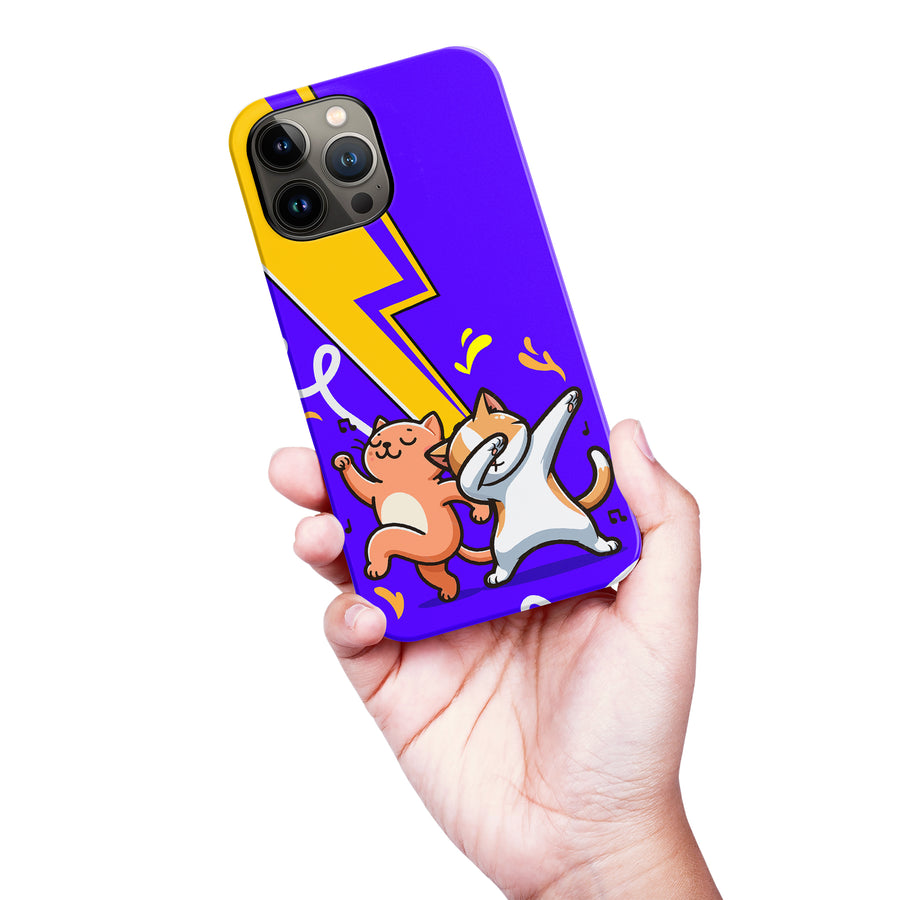 iPhone 13 Pro Max Dabbing Cats on Purple with Lightning Bolt Cat Phone Case