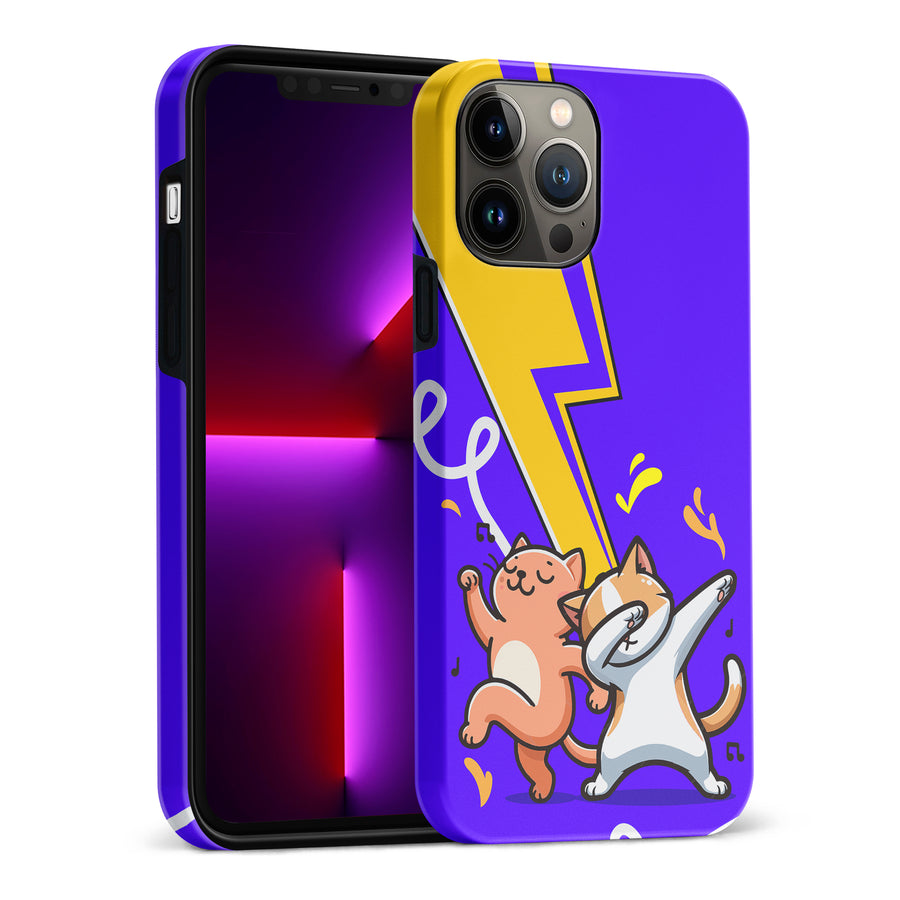 iPhone 13 Pro Max Dabbing Cats on Purple with Lightning Bolt Cat Phone Case