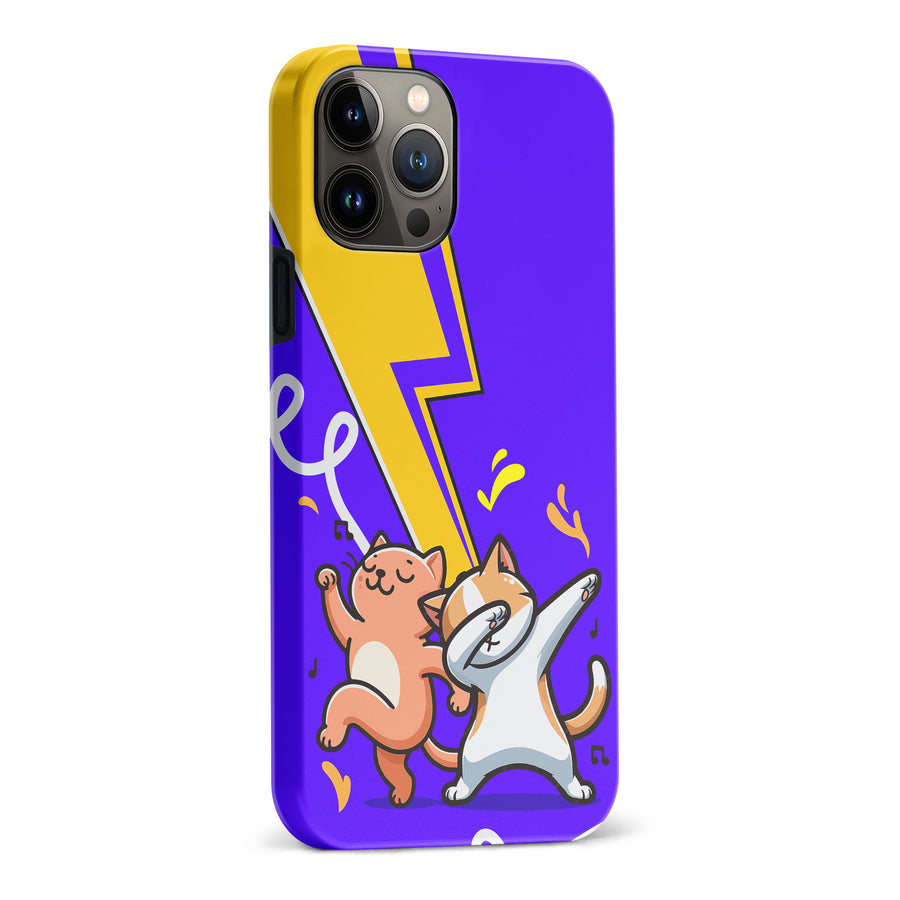 iPhone 13 Pro Max Dabbing Cats on Purple with Lightning Bolt Cat Phone Case