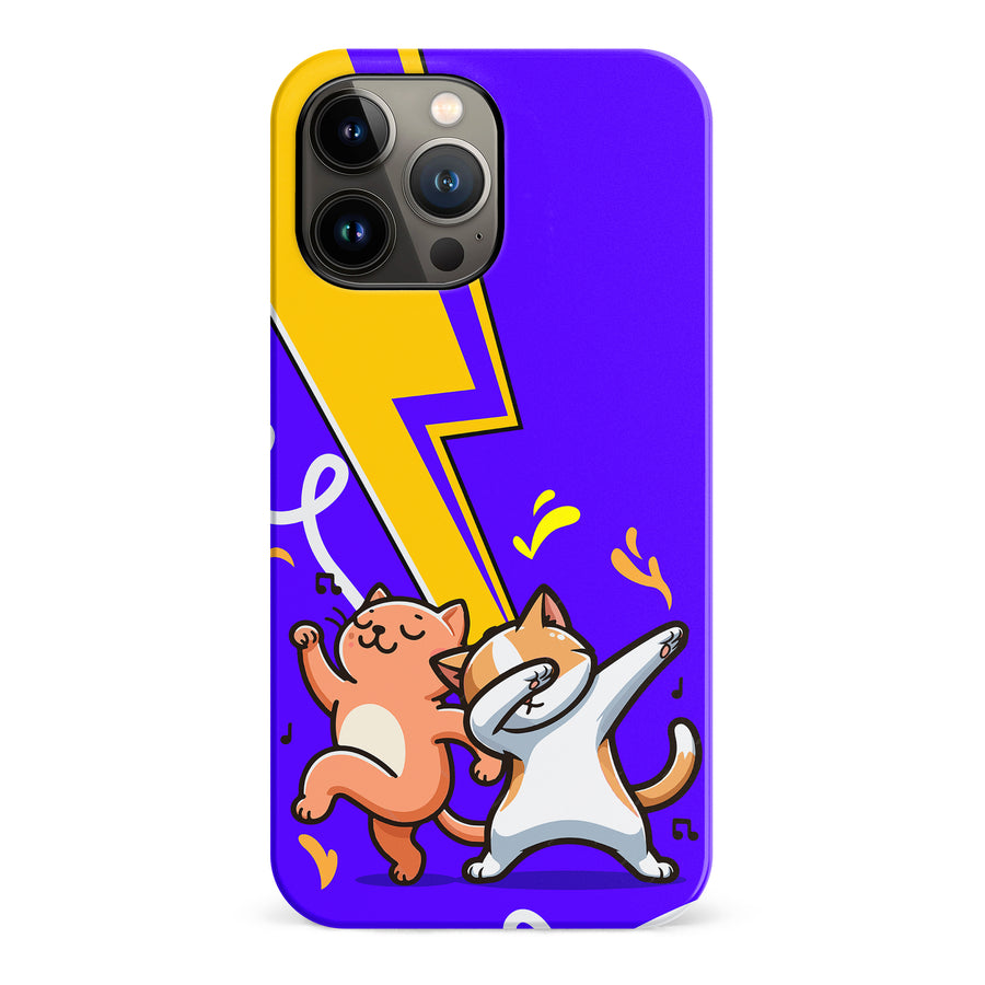 iPhone 13 Pro Max Dabbing Cats on Purple with Lightning Bolt Cat Phone Case