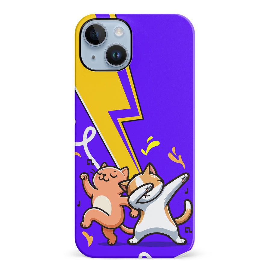 iPhone 14 Plus Dabbing Cats on Purple with Lightning Bolt Cat Phone Case