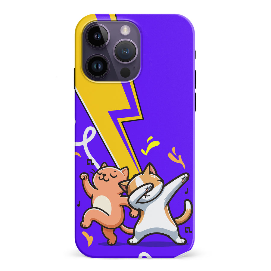 iPhone 15 Pro Dabbing Cats on Purple with Lightning Bolt Cat Phone Case