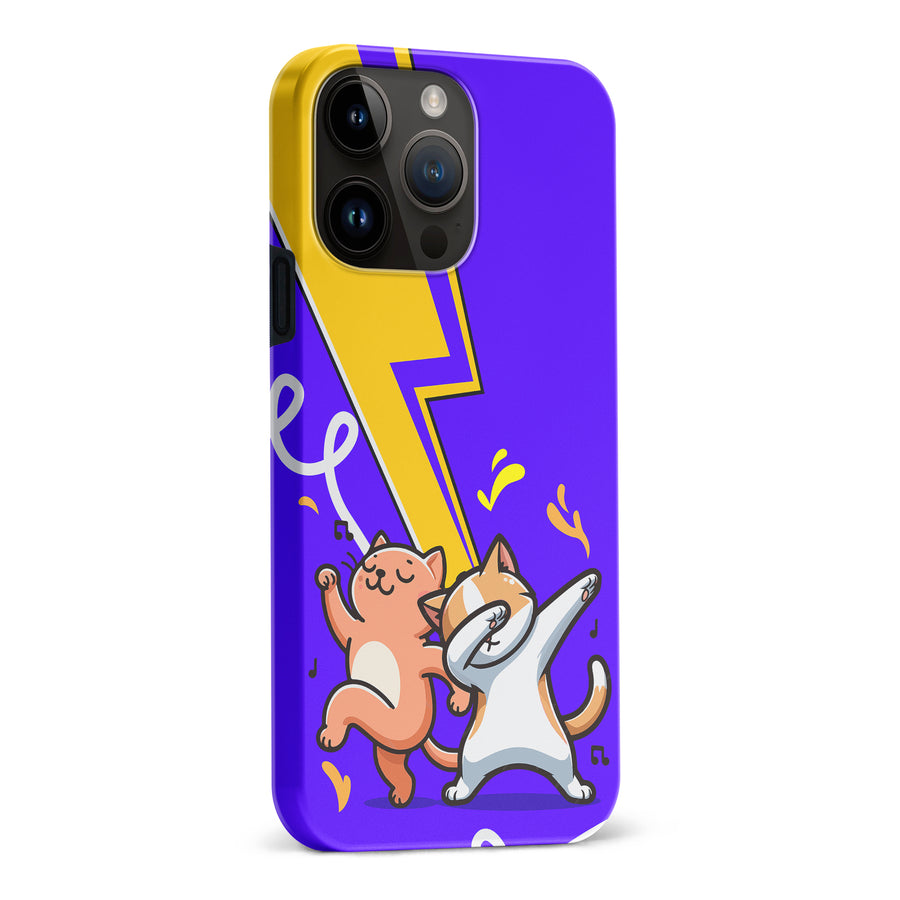 iPhone 15 Pro Max Dabbing Cats on Purple with Lightning Bolt Cat Phone Case