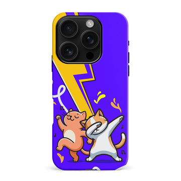 iPhone 16 Pro Max Dabbing Cats on Purple with Lightning Bolt Cat Phone Case