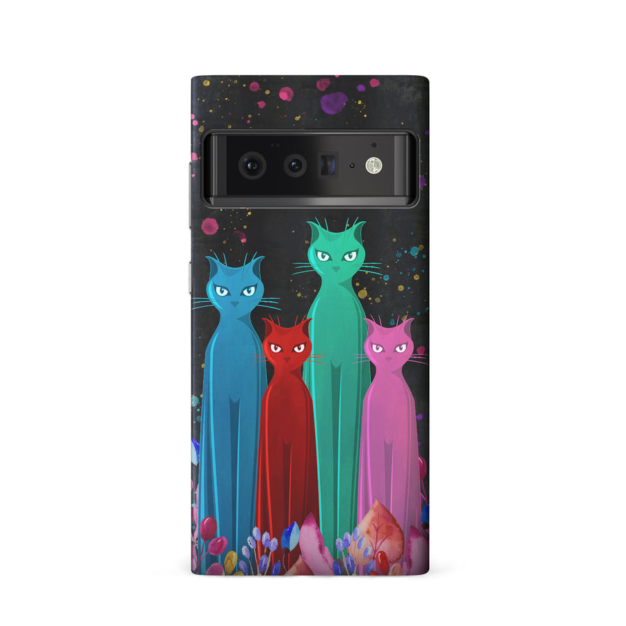 Google Pixel 6 Cosmic Cats in Vibrant Colors Space Design Cat Phone Case