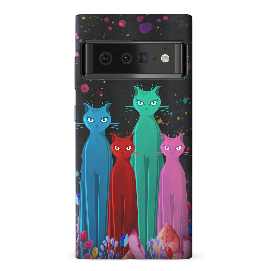 Google Pixel 6 Pro Cosmic Cats in Vibrant Colors Space Design Cat Phone Case