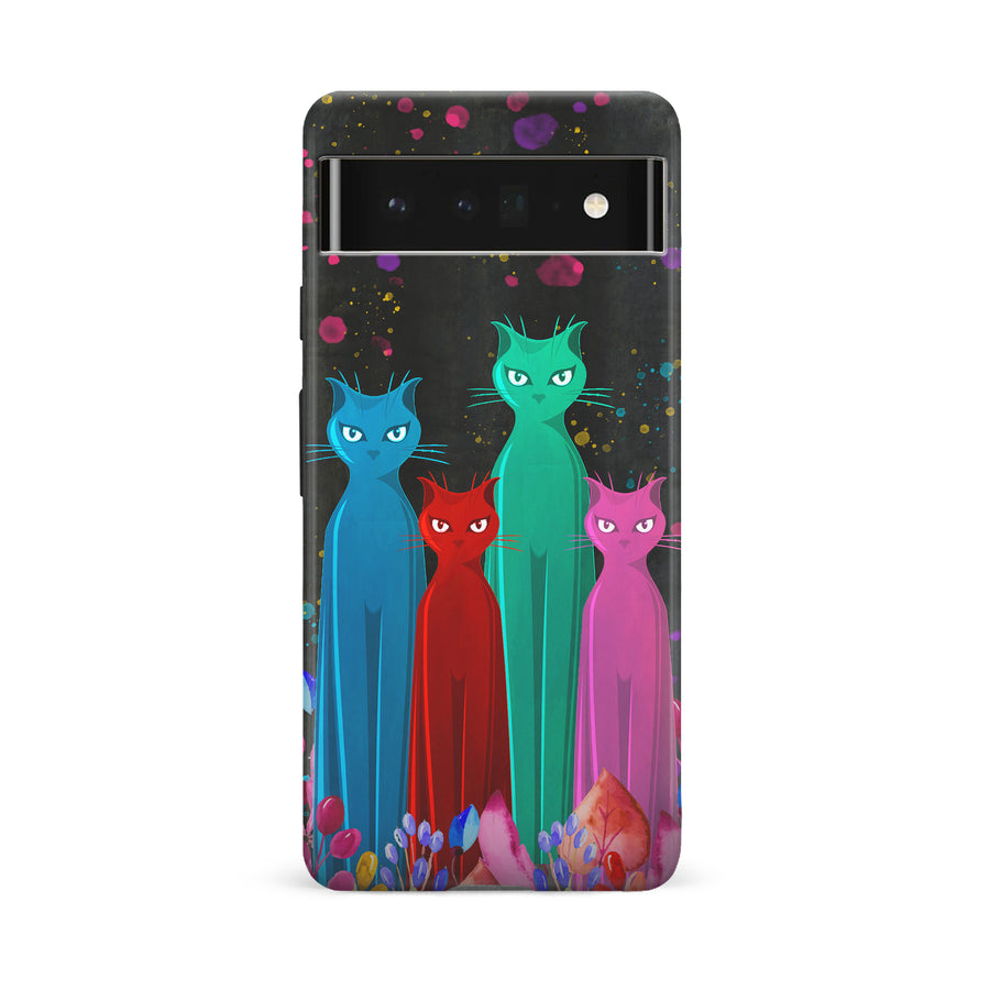 Google Pixel 6A Cosmic Cats in Vibrant Colors Space Design Cat Phone Case