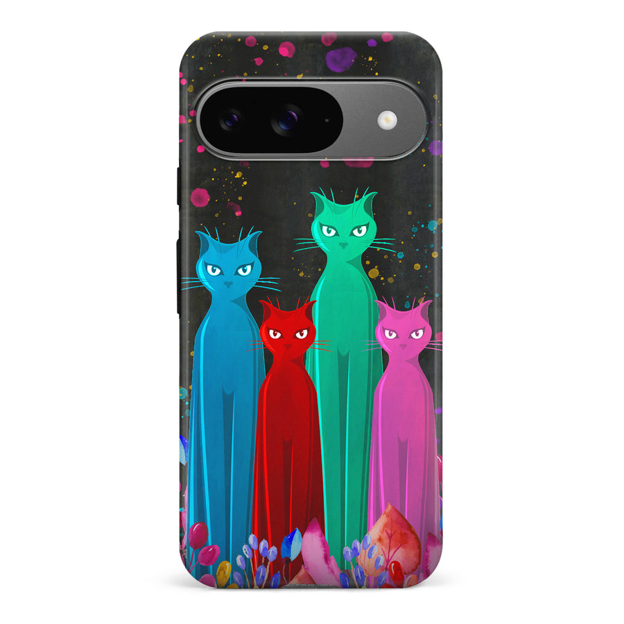 Google Pixel 9 Cosmic Cats in Vibrant Colors Space Design Cat Phone Case