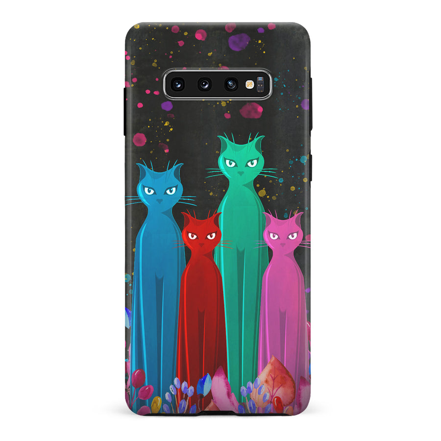 Samsung Galaxy S10 Cosmic Cats in Vibrant Colors Space Design Cat Phone Case