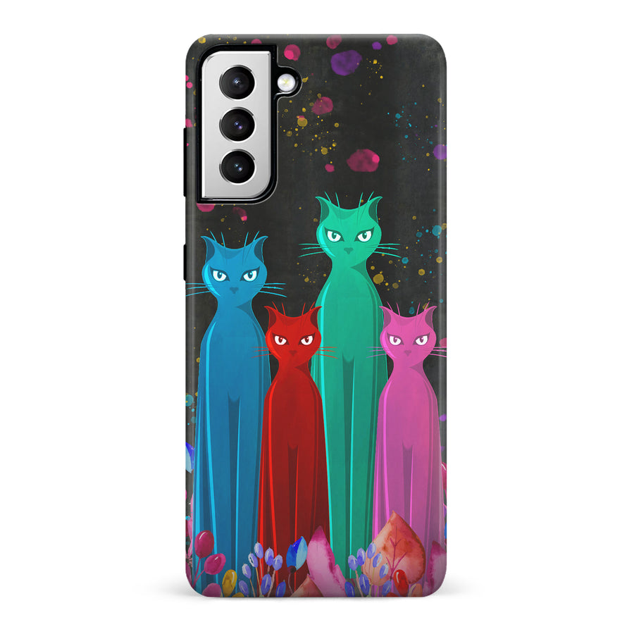 Samsung Galaxy S21 Cosmic Cats in Vibrant Colors Space Design Cat Phone Case