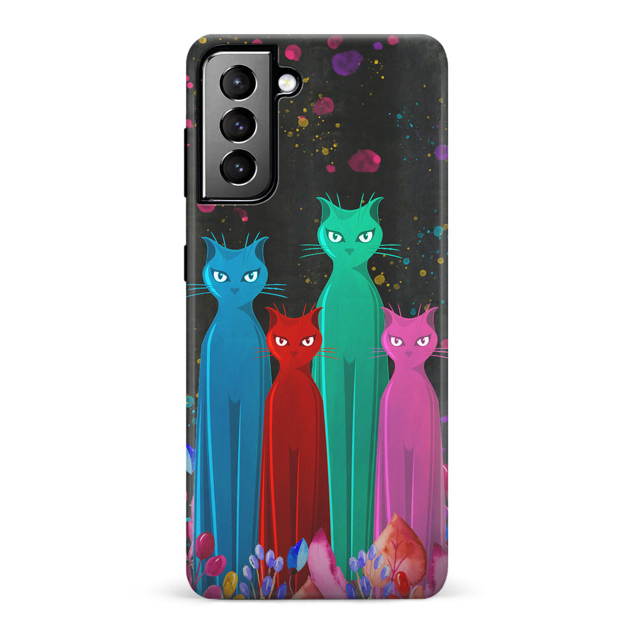 Samsung Galaxy S21 Plus Cosmic Cats in Vibrant Colors Space Design Cat Phone Case