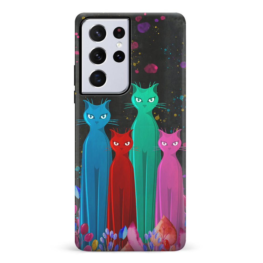 Samsung Galaxy S21 Ultra Cosmic Cats in Vibrant Colors Space Design Cat Phone Case