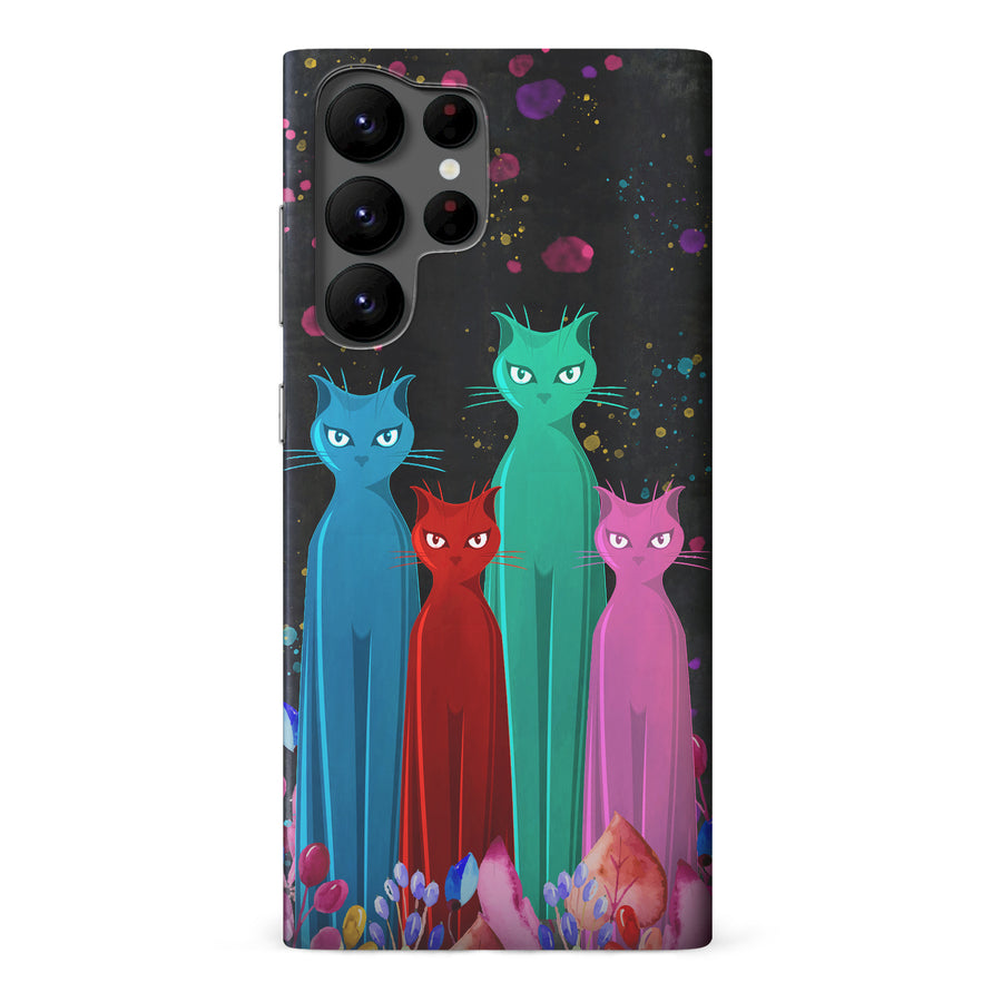 Samsung Galaxy S22 Ultra Cosmic Cats in Vibrant Colors Space Design Cat Phone Case