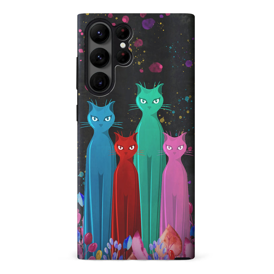 Samsung Galaxy S23 Ultra Cosmic Cats in Vibrant Colors Space Design Cat Phone Case