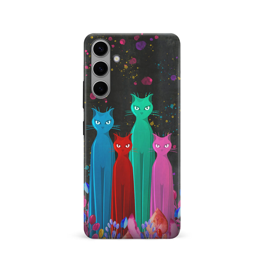 Samsung Galaxy S24 Cosmic Cats in Vibrant Colors Space Design Cat Phone Case