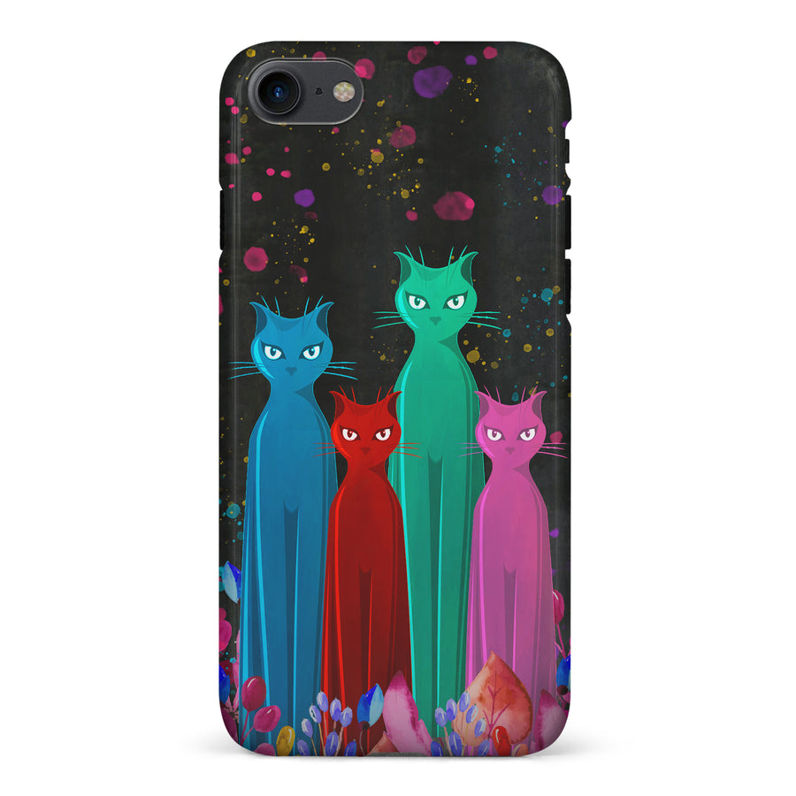 iPhone 7/8/SE Cosmic Cats in Vibrant Colors Space Design Cat Phone Case