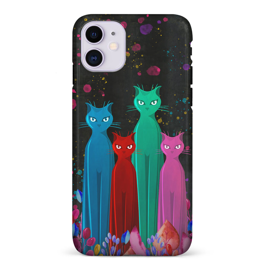 iPhone 11 Cosmic Cats in Vibrant Colors Space Design Cat Phone Case