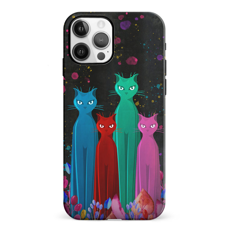 iPhone 12 Cosmic Cats in Vibrant Colors Space Design Cat Phone Case