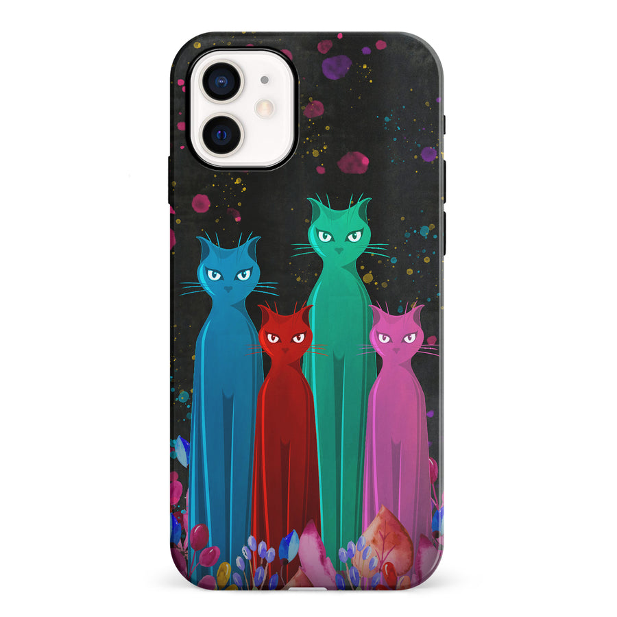 iPhone 12 Mini Cosmic Cats in Vibrant Colors Space Design Cat Phone Case