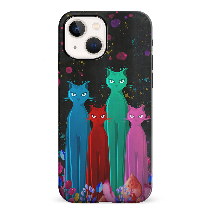 iPhone 13 Cosmic Cats in Vibrant Colors Space Design Cat Phone Case