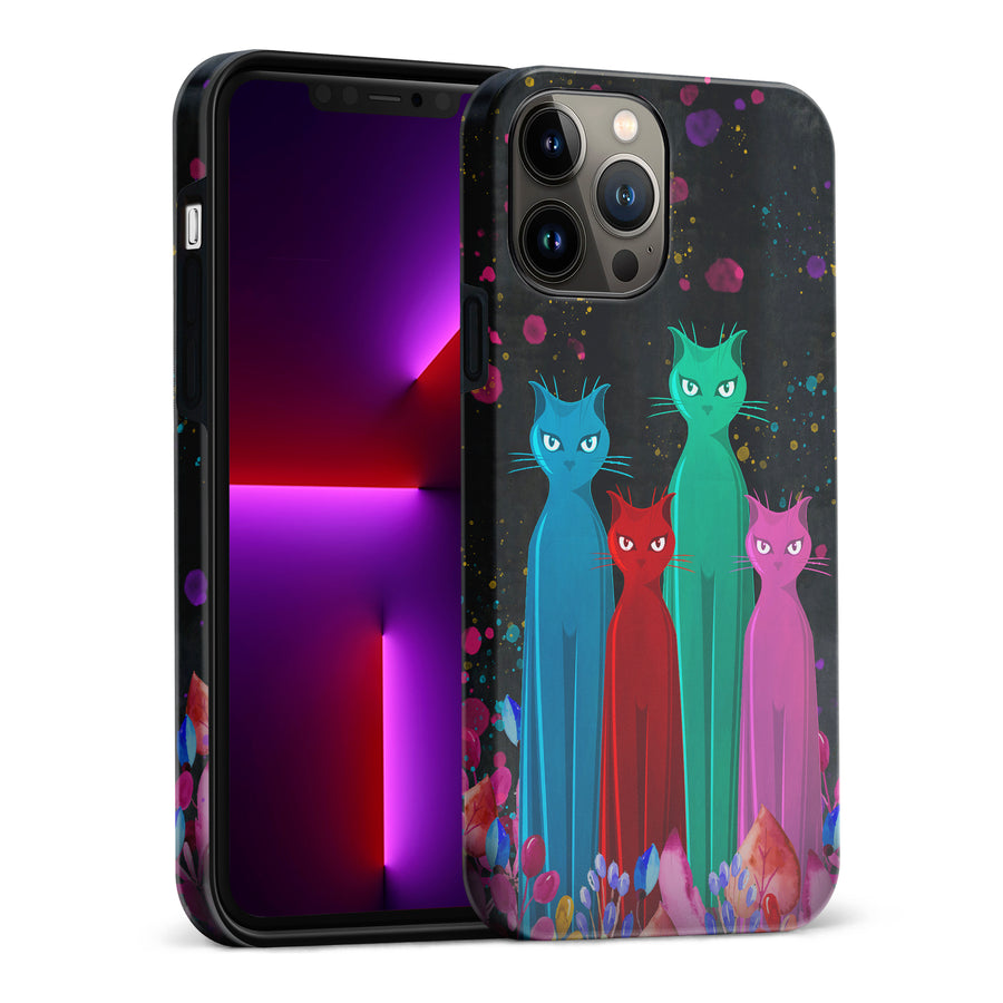 iPhone 13 Pro Max Cosmic Cats in Vibrant Colors Space Design Cat Phone Case