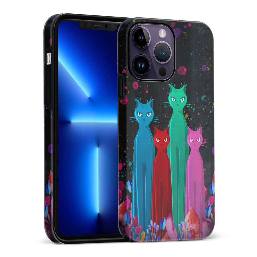 iPhone 14 Pro Max Cosmic Cats in Vibrant Colors Space Design Cat Phone Case