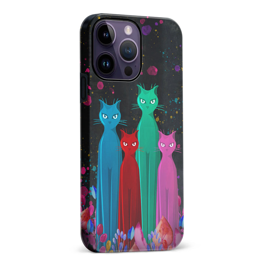 iPhone 14 Pro Max Cosmic Cats in Vibrant Colors Space Design Cat Phone Case