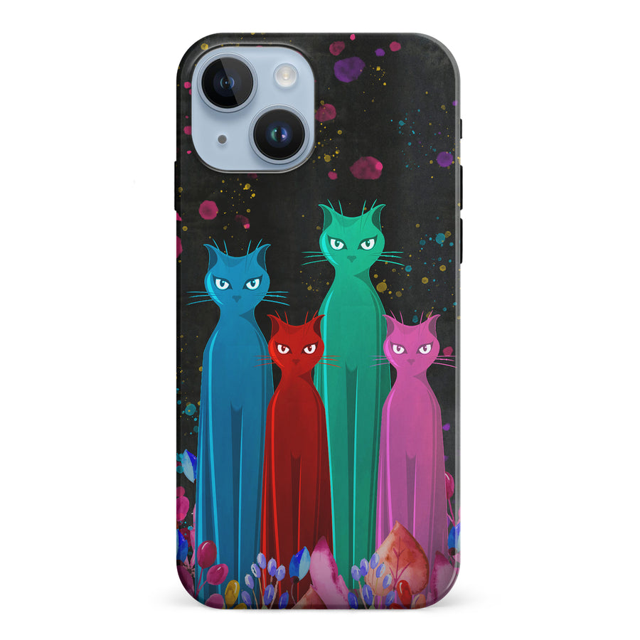 iPhone 15 Cosmic Cats in Vibrant Colors Space Design Cat Phone Case