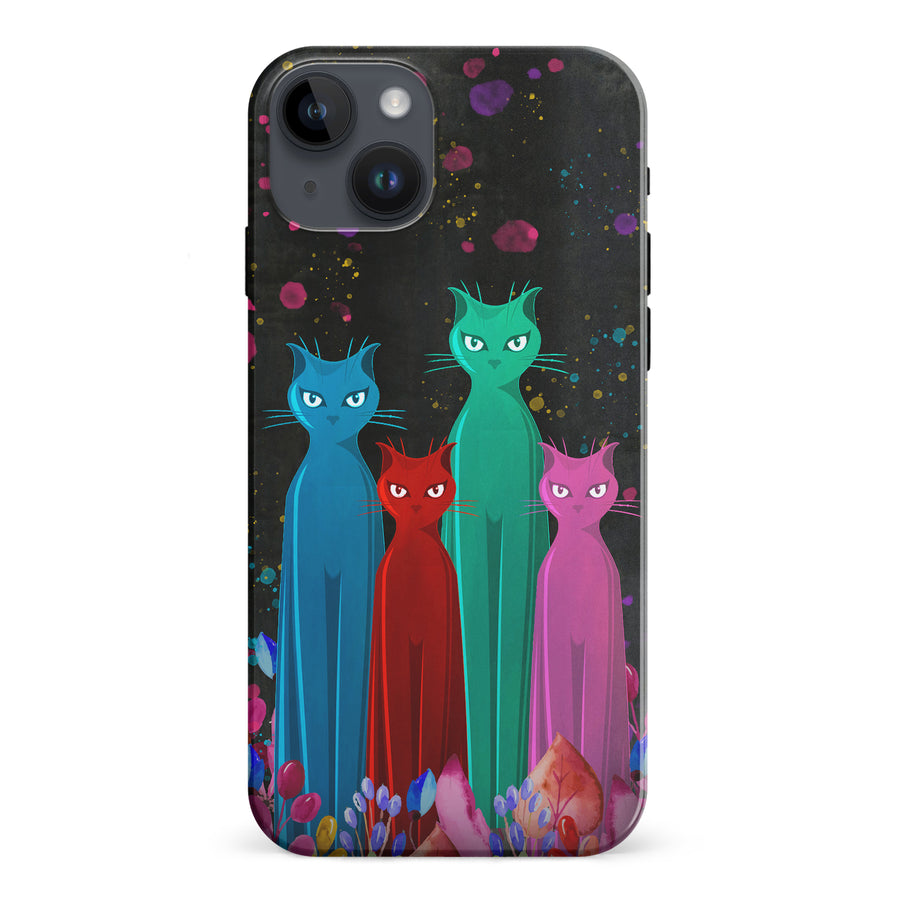 iPhone 15 Plus Cosmic Cats in Vibrant Colors Space Design Cat Phone Case