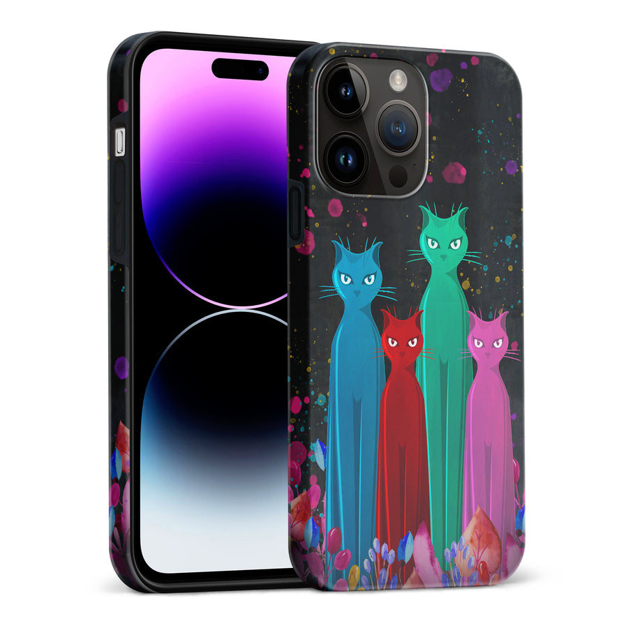 iPhone 15 Pro Max Cosmic Cats in Vibrant Colors Space Design Cat Phone Case