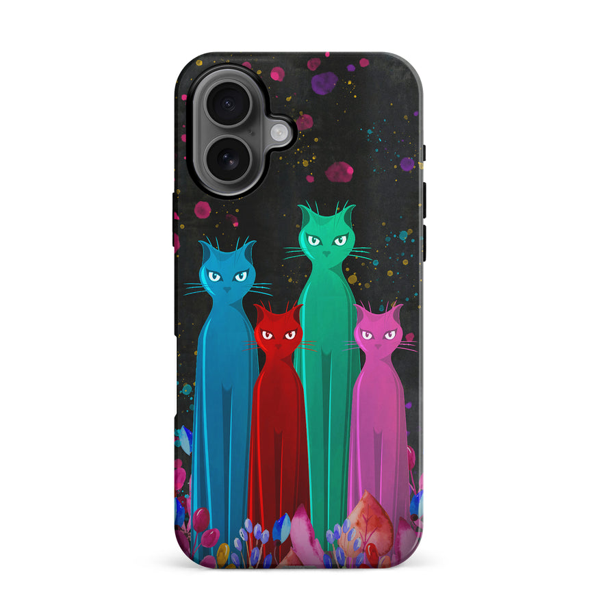 iPhone 16 Cosmic Cats in Vibrant Colors Space Design Cat Phone Case