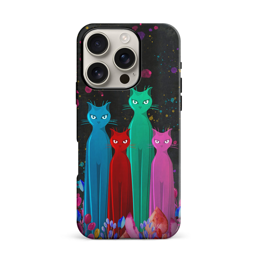 iPhone 16 Pro Cosmic Cats in Vibrant Colors Space Design Cat Phone Case