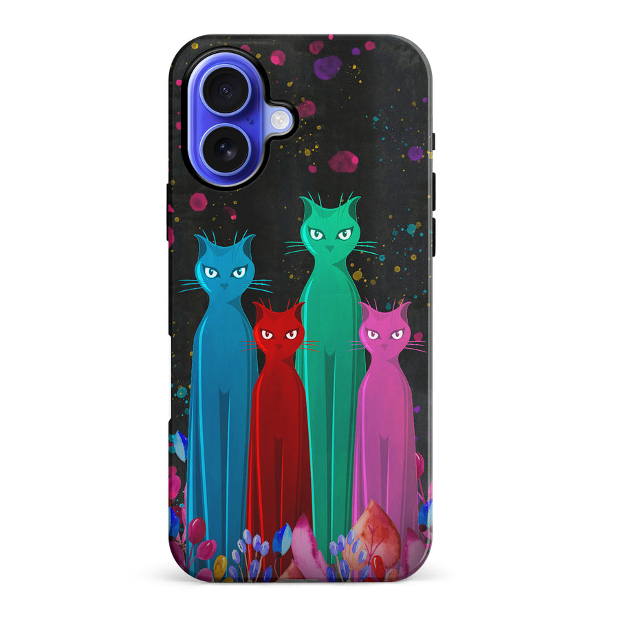 iPhone 16 Plus Cosmic Cats in Vibrant Colors Space Design Cat Phone Case