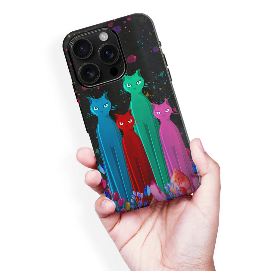 iPhone 16 Pro Max Cosmic Cats in Vibrant Colors Space Design Cat Phone Case