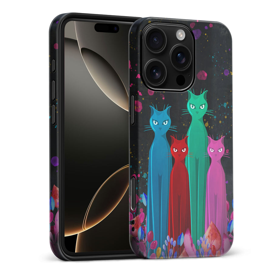 iPhone 16 Pro Max Cosmic Cats in Vibrant Colors Space Design Cat Phone Case