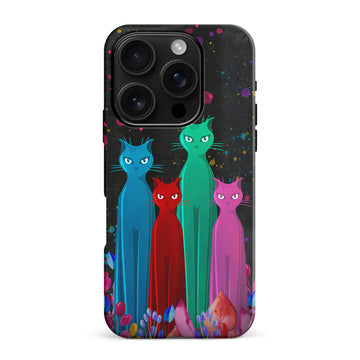 iPhone 16 Pro Max Cosmic Cats in Vibrant Colors Space Design Cat Phone Case