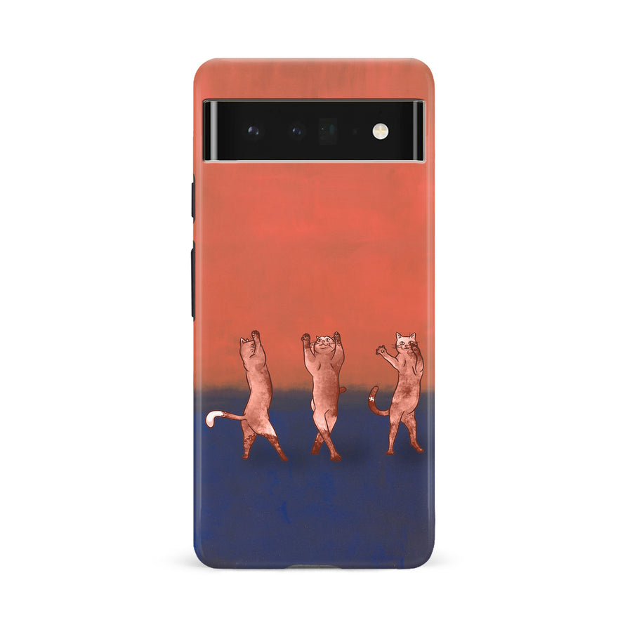 Google Pixel 6A Dancing Rothko Cats on Sunset Gradient Background Cat Phone Case