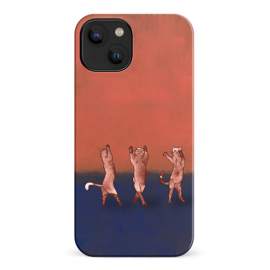 iPhone 14 Dancing Rothko Cats on Sunset Gradient Background Cat Phone Case