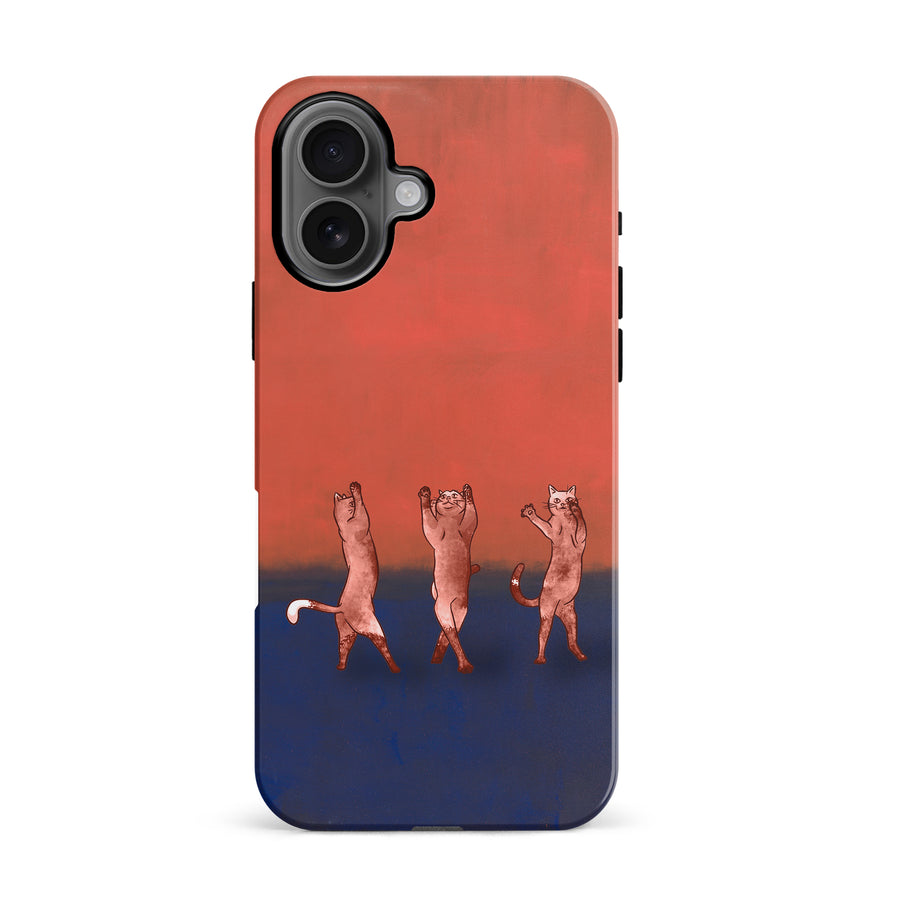 iPhone 16 Dancing Rothko Cats on Sunset Gradient Background Cat Phone Case