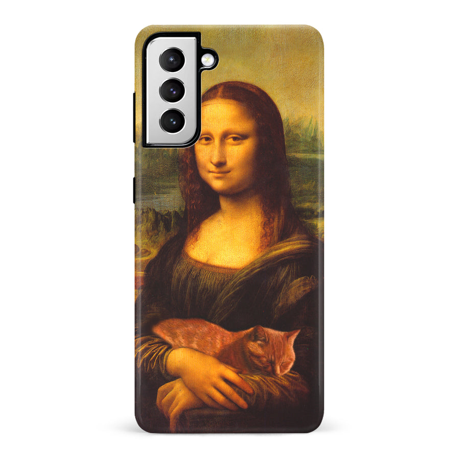 Samsung Galaxy S21 Mona Lisa Smiling with Cat Painting Design Cat Phone Case