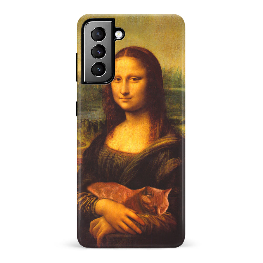 Samsung Galaxy S21 Plus Mona Lisa Smiling with Cat Painting Design Cat Phone Case