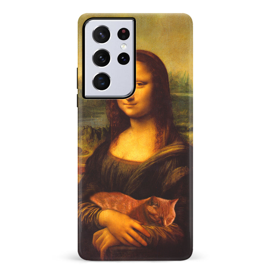 Samsung Galaxy S21 Ultra Mona Lisa Smiling with Cat Painting Design Cat Phone Case