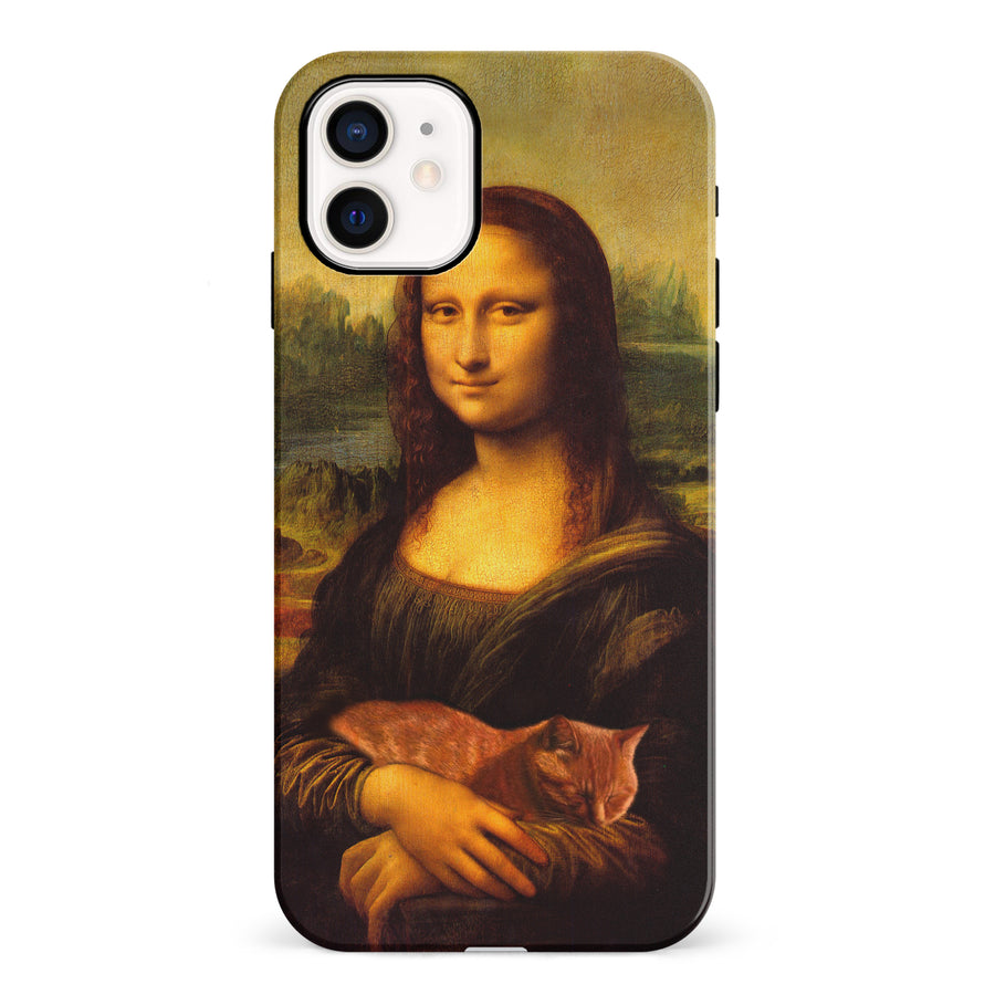 iPhone 12 Mini Mona Lisa Smiling with Cat Painting Design Cat Phone Case