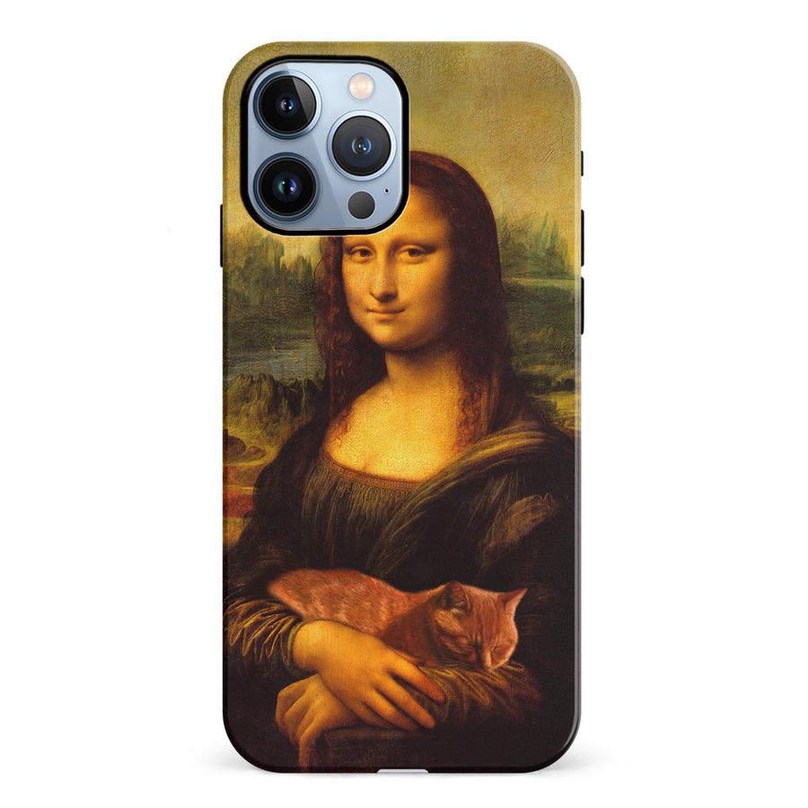 iPhone 12 Pro Mona Lisa Smiling with Cat Painting Design Cat Phone Case