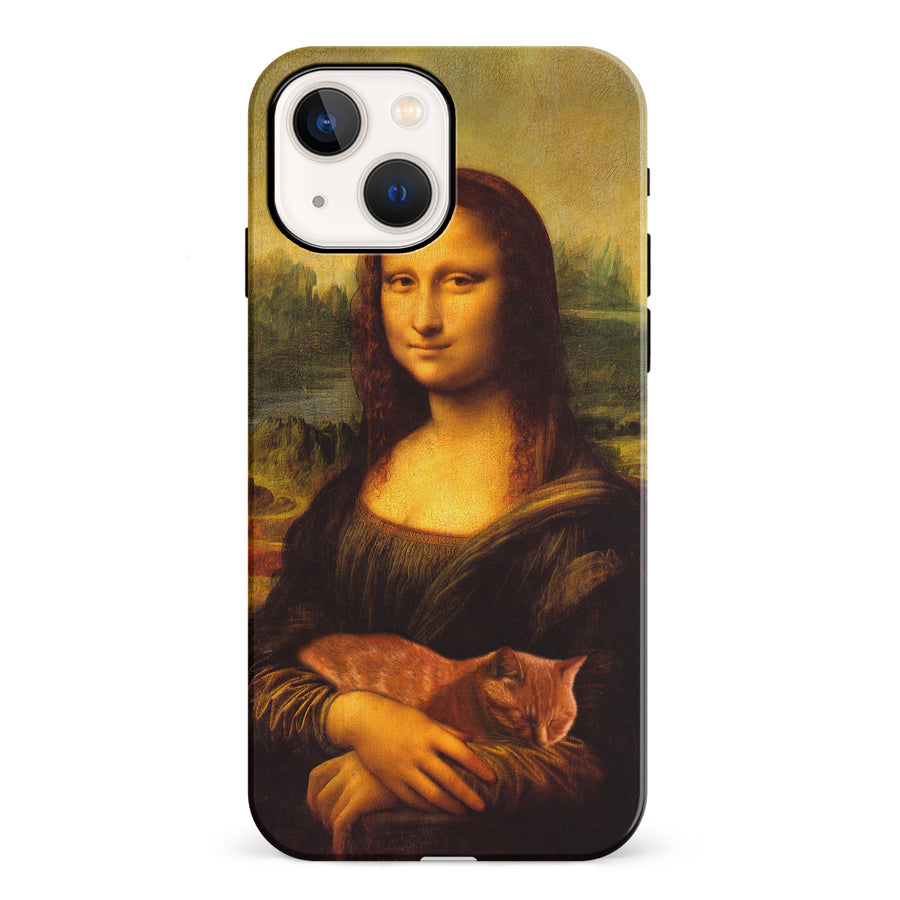 iPhone 13 Mini Mona Lisa Smiling with Cat Painting Design Cat Phone Case