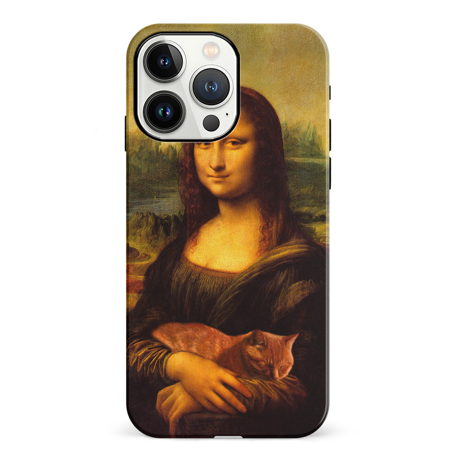 iPhone 13 Pro Mona Lisa Smiling with Cat Painting Design Cat Phone Case