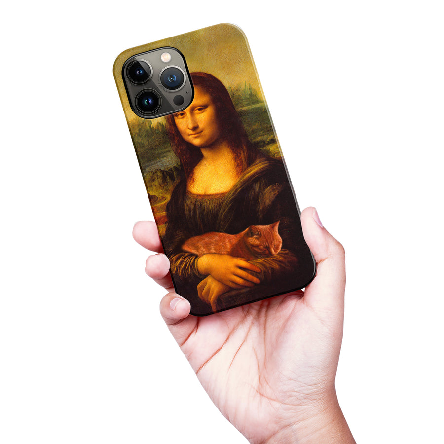 iPhone 13 Pro Max Mona Lisa Smiling with Cat Painting Design Cat Phone Case