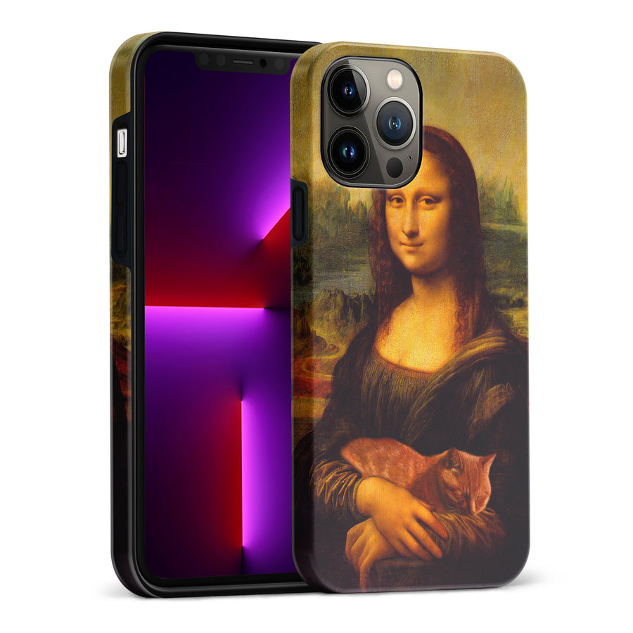 iPhone 13 Pro Max Mona Lisa Smiling with Cat Painting Design Cat Phone Case