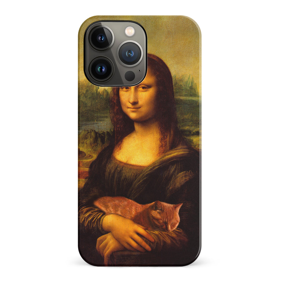 iPhone 14 Pro Mona Lisa Smiling with Cat Painting Design Cat Phone Case