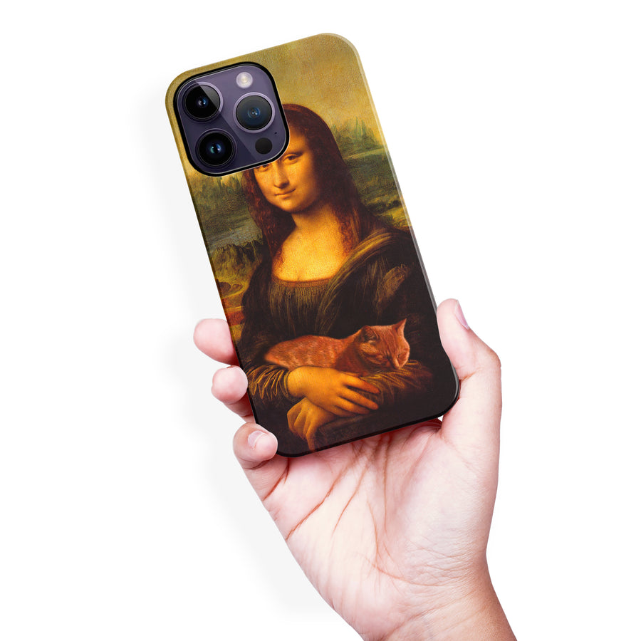 iPhone 14 Pro Max Mona Lisa Smiling with Cat Painting Design Cat Phone Case